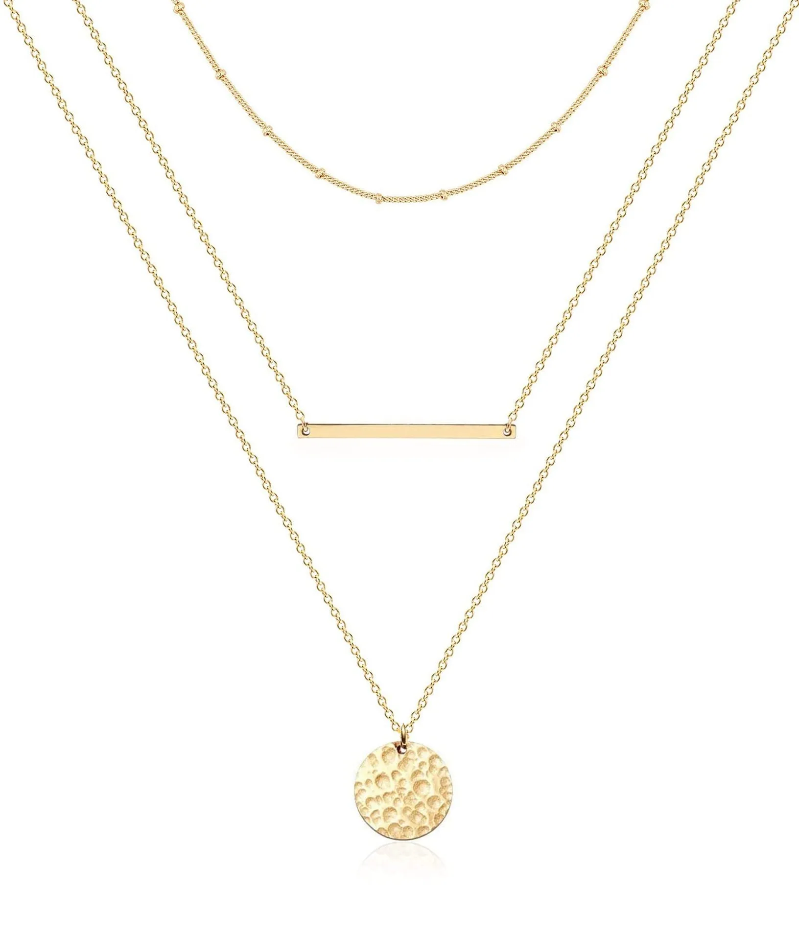 Women's multilayer geometric fashion necklace copper electroplated original design U-shaped pendant 19 colour styles adjustable chain