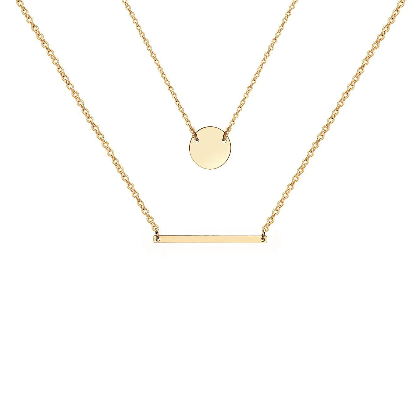 Women's multilayer geometric fashion necklace copper electroplated original design U-shaped pendant 19 colour styles adjustable chain