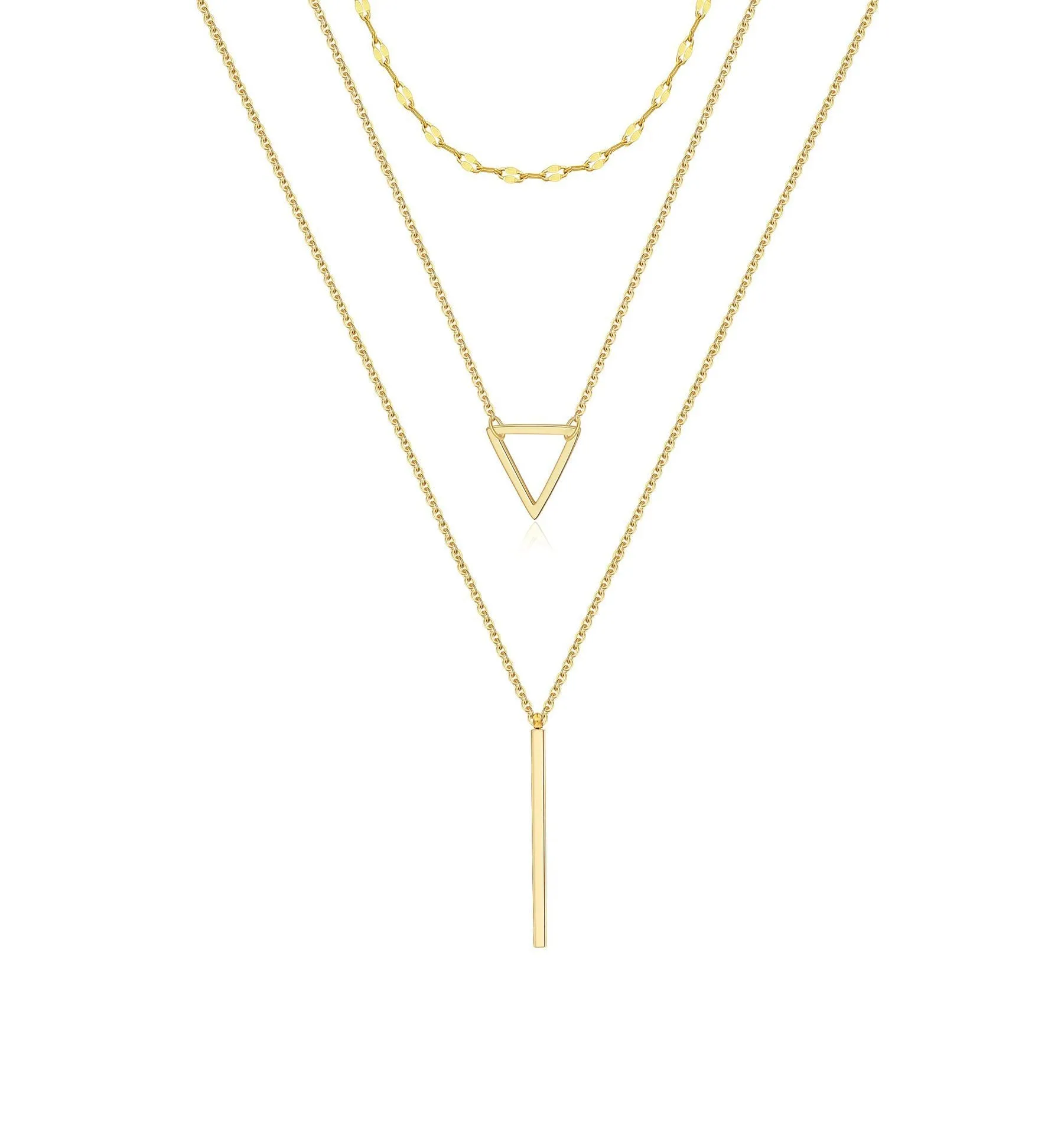 Women's multilayer geometric fashion necklace copper electroplated original design U-shaped pendant 19 colour styles adjustable chain