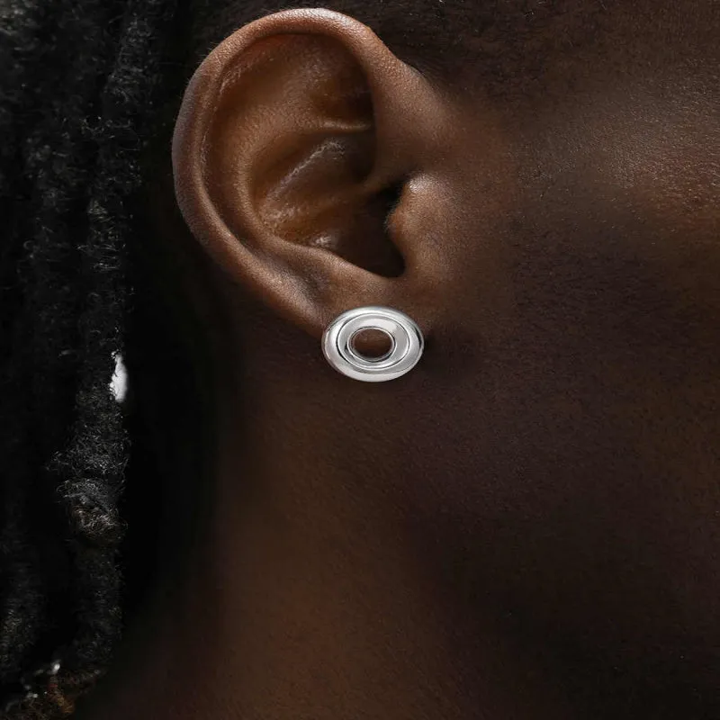 925 sterling silver O-ring earrings with 15mm diameter shiny finish on a neutral background