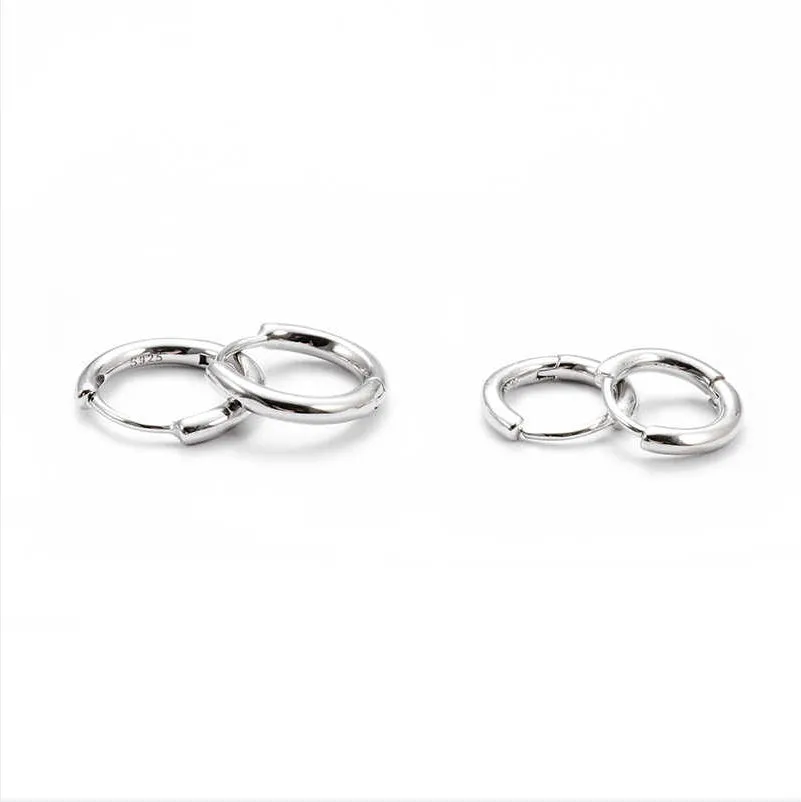 Simple round sterling silver 925 earring for unisex wear, large 14mm or small 12mm size options