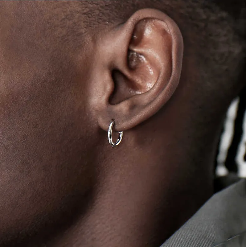 Simple round sterling silver 925 earring for unisex wear, large 14mm or small 12mm size options