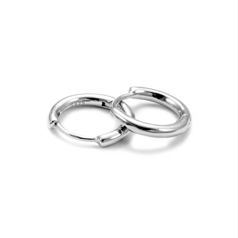 Simple round sterling silver 925 earring for unisex wear, large 14mm or small 12mm size options