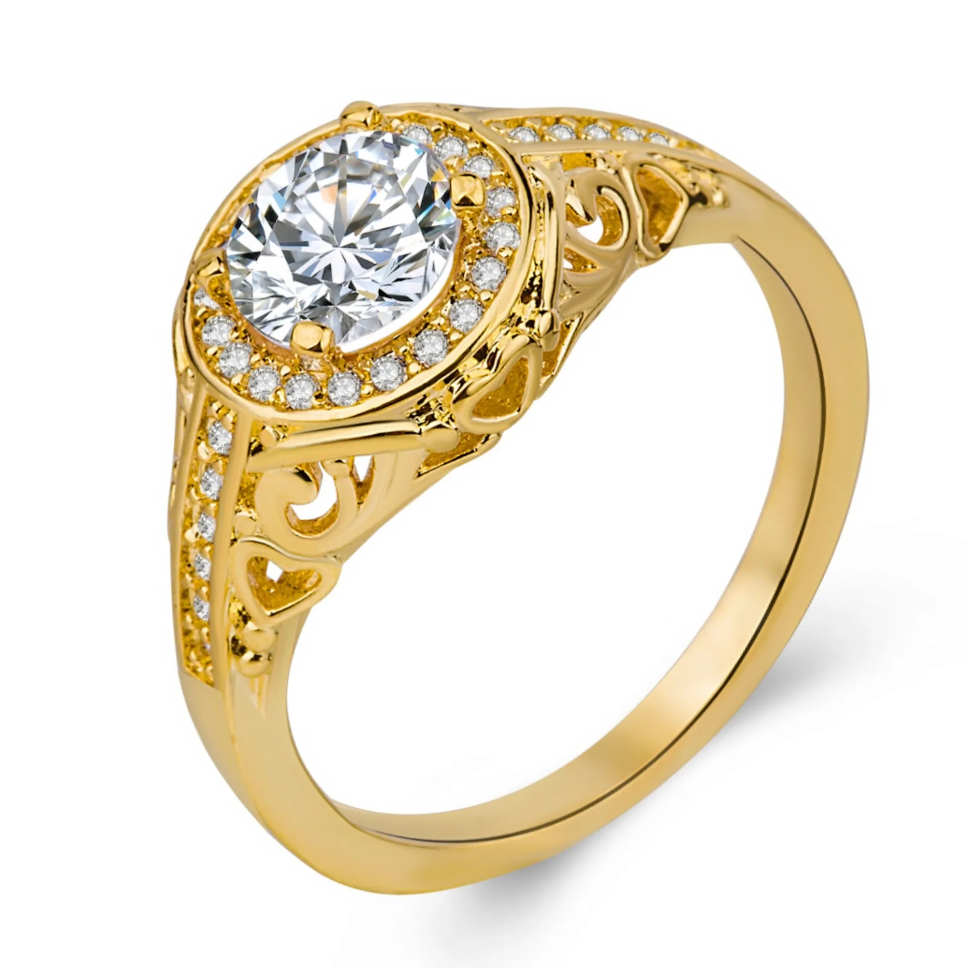 Love Texture heart-shaped zircon ring on copper base with electroplated white gold finish, US size 7