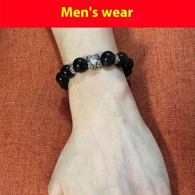Natural obsidian bracelet with lucky colour eye patterns and 999 silver fastenings in 10MM and 12MM sizing options