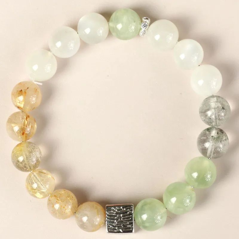 Khaki crystal couple bracelet with 10mm geometric beads in Chinese style for men and women