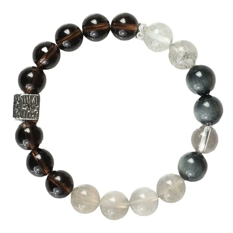 Khaki crystal couple bracelet with 10mm geometric beads in Chinese style for men and women