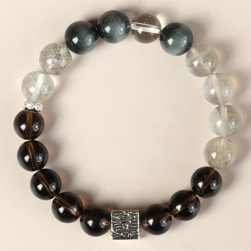 Khaki crystal couple bracelet with 10mm geometric beads in Chinese style for men and women