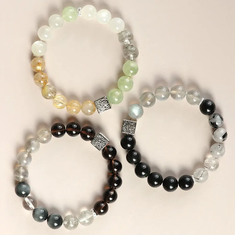 Khaki crystal couple bracelet with 10mm geometric beads in Chinese style for men and women