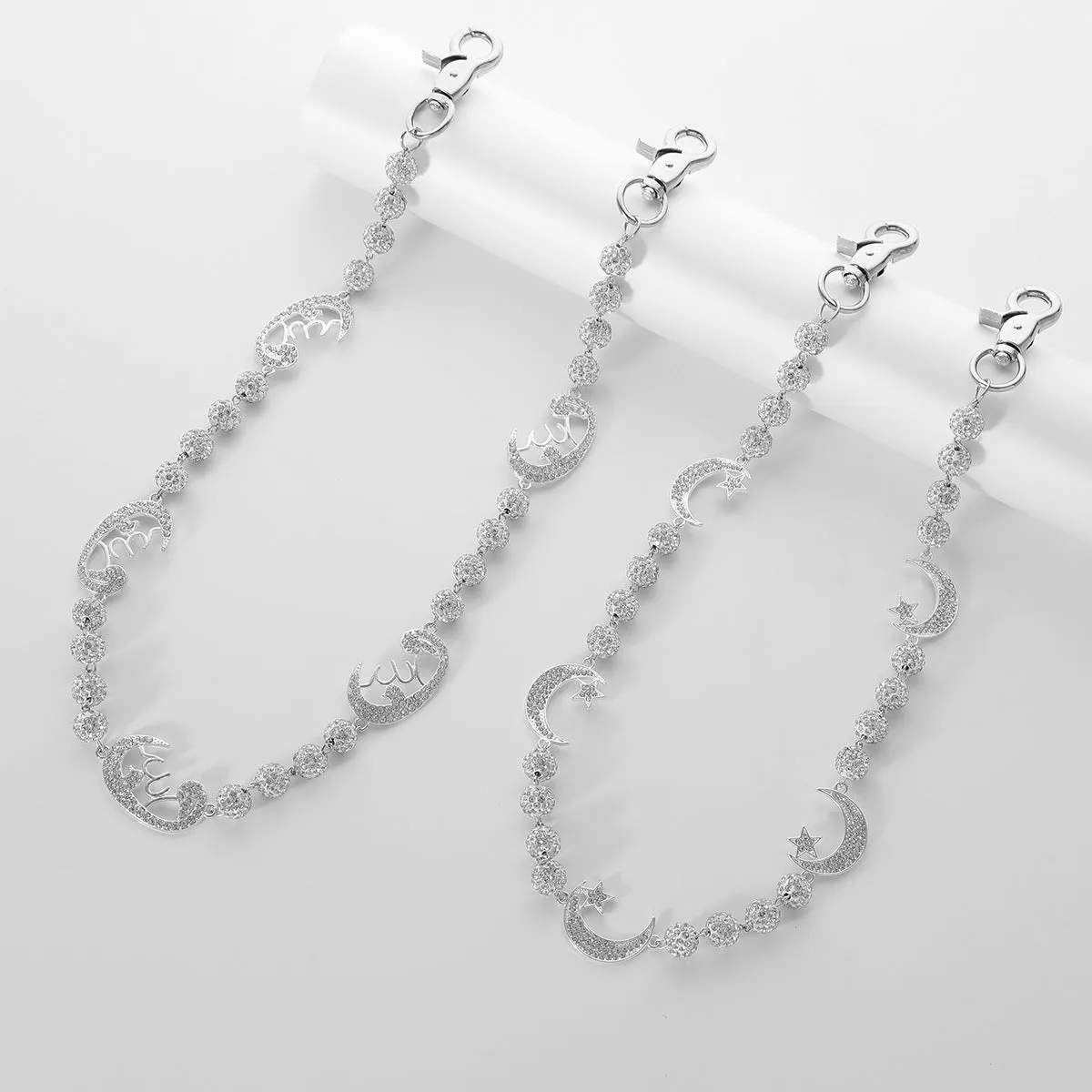 Full rhinestone ball waist chain in white metal mosaic style for women