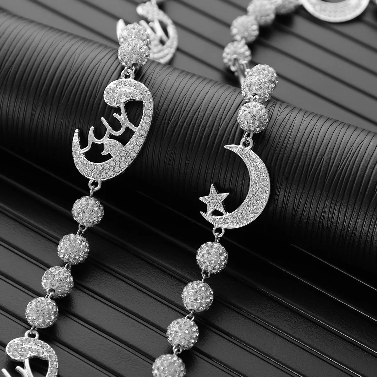 Full rhinestone ball waist chain in white metal mosaic style for women