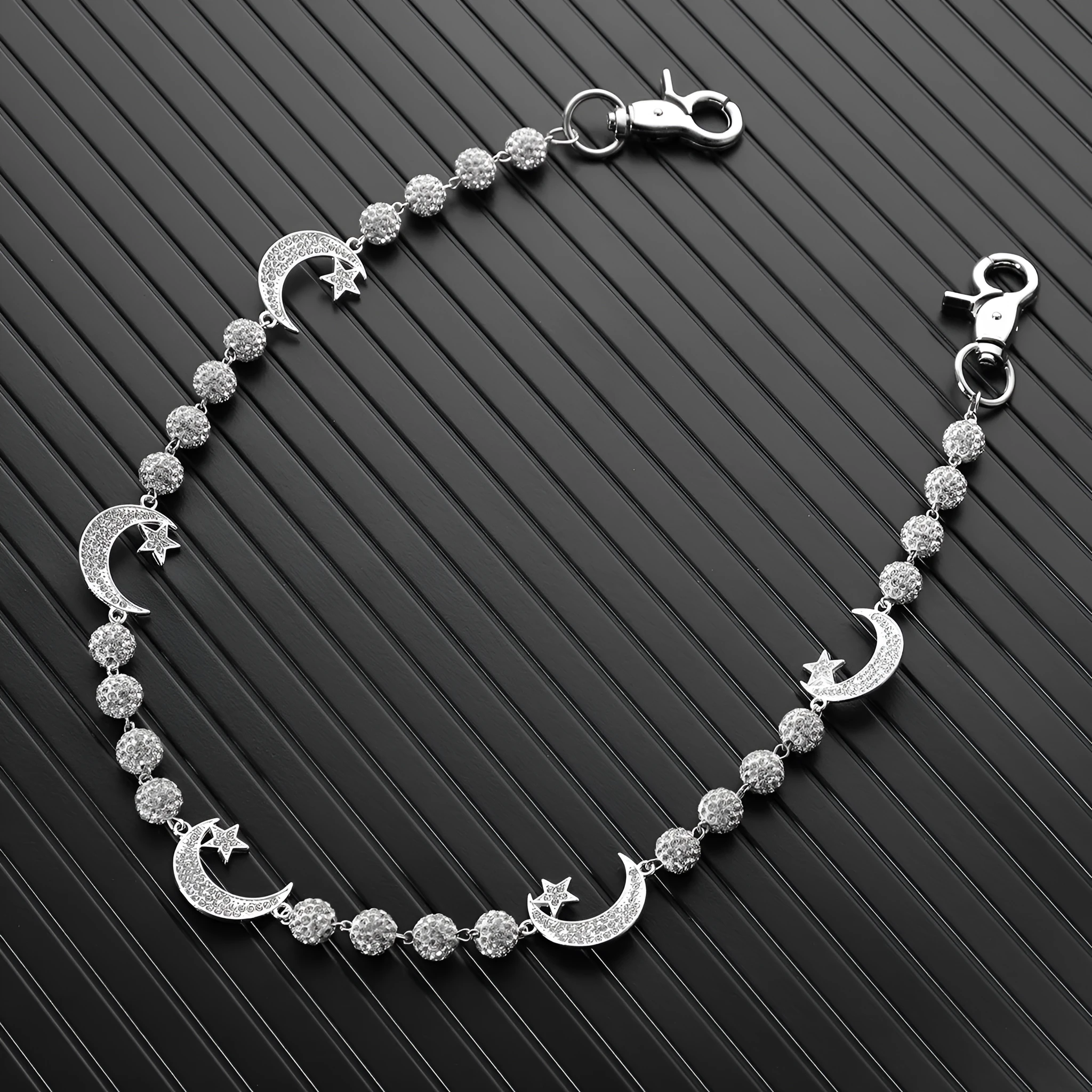 Full rhinestone ball waist chain in white metal mosaic style for women