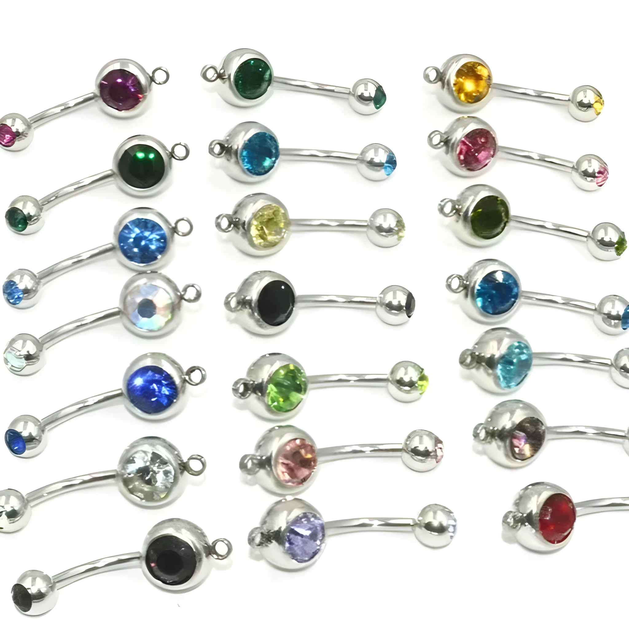 Fruit-shaped belly button ring with Czech diamond finish in multiple colours, medical steel construction