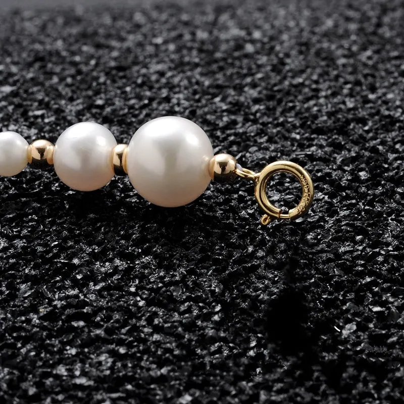 14K gold-plated natural pearl shell separated bead patchwork bracelet necklace unisex hip-hop style on display