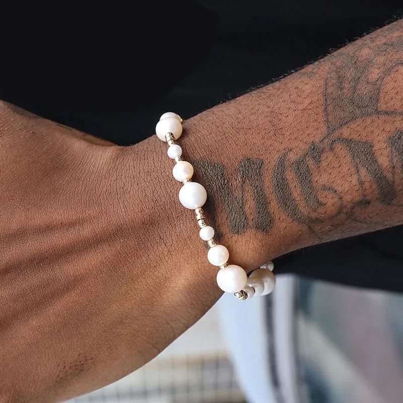 14K gold-plated natural pearl shell separated bead patchwork bracelet necklace unisex hip-hop style on display