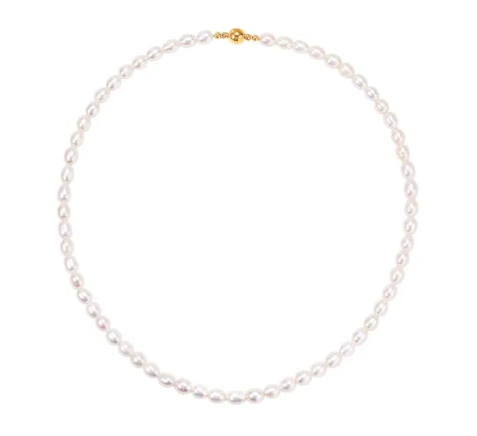 Oval natural pearl necklace unisex with magnetic clasp Daisy style 45cm length