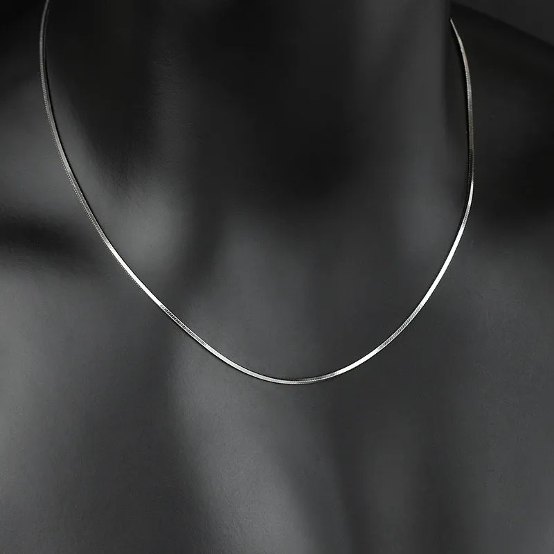 S925 sterling silver plated platinum necklace with fine snake bone chain, unisex 1.5mm width, silver colour