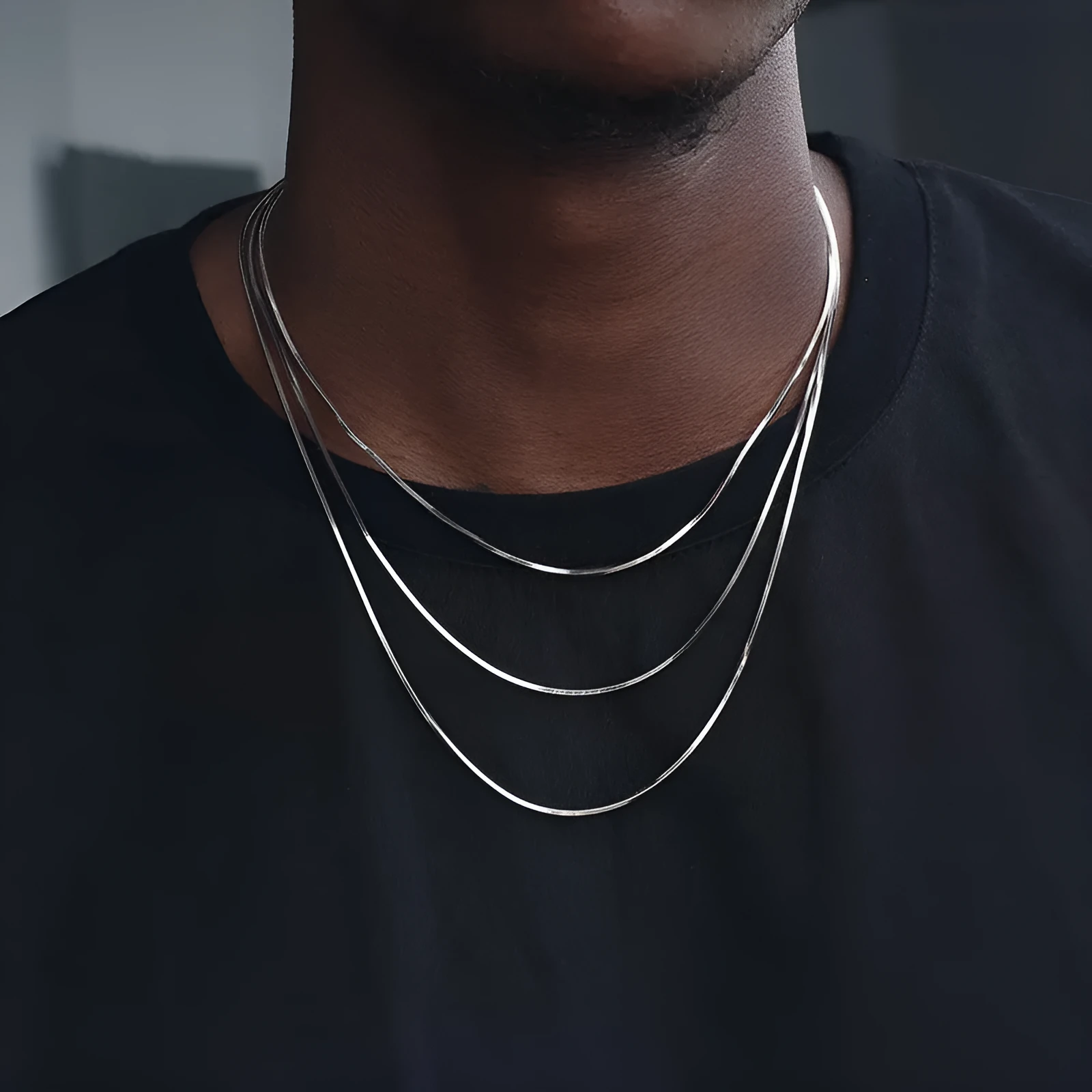 S925 sterling silver plated platinum necklace with fine snake bone chain, unisex 1.5mm width, silver colour