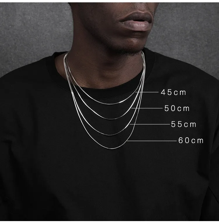 S925 sterling silver plated platinum necklace with fine snake bone chain, unisex 1.5mm width, silver colour