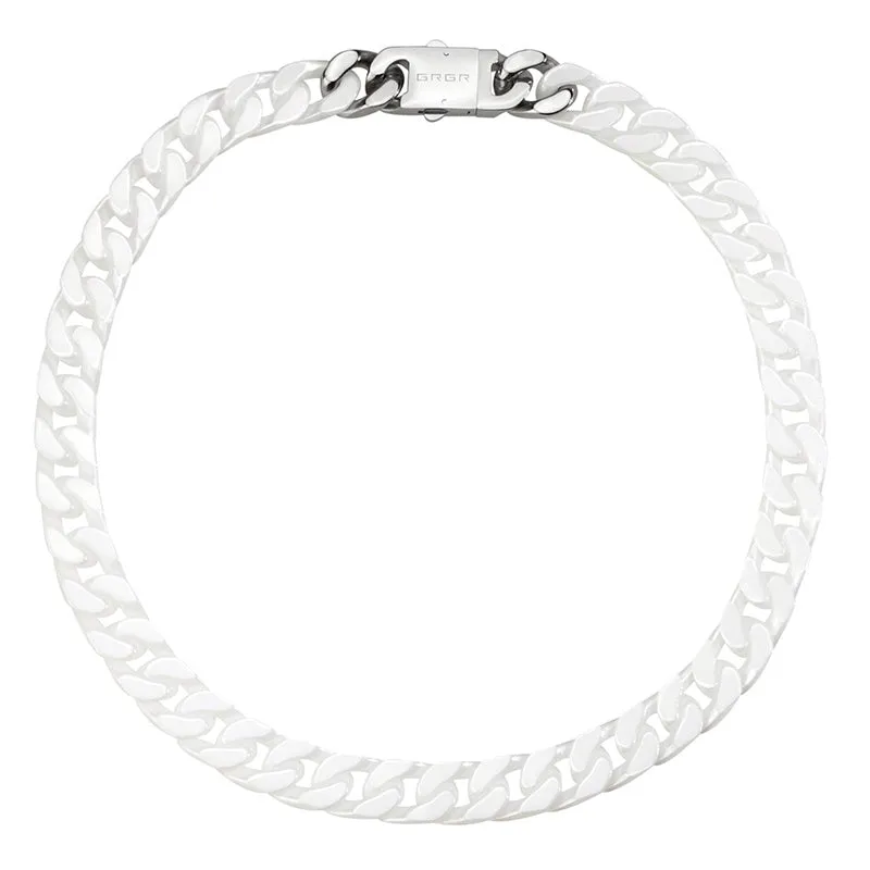 Classic patchwork ceramic chain necklace in black and white with titanium steel options, 13mm width, 45cm length