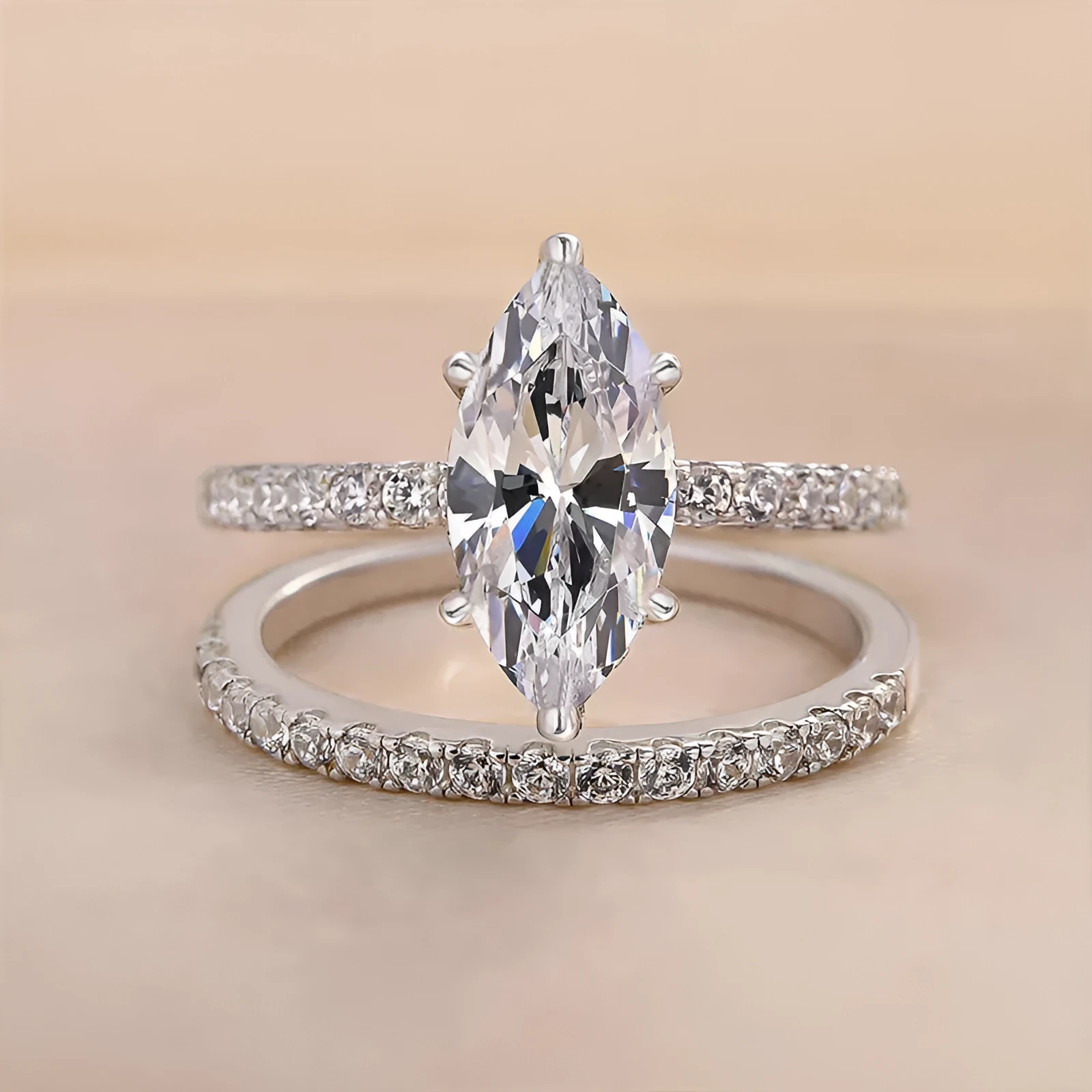 Fashion shiny couple rings for women with geometric zircon inlay copper white gold colour sizes No 6 to No 10