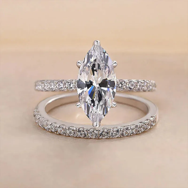 Fashion shiny couple rings for women with geometric zircon inlay copper white gold colour sizes No 6 to No 10