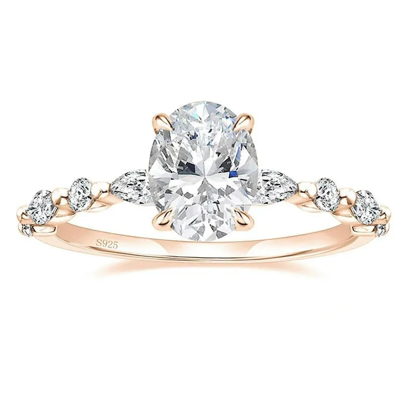 Silver geometric zircon ring on white background, available in gold and rose gold finishes