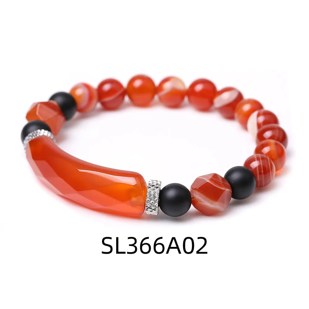 Handmade diamond-shaped cut agate geometric bracelet with fan elements
