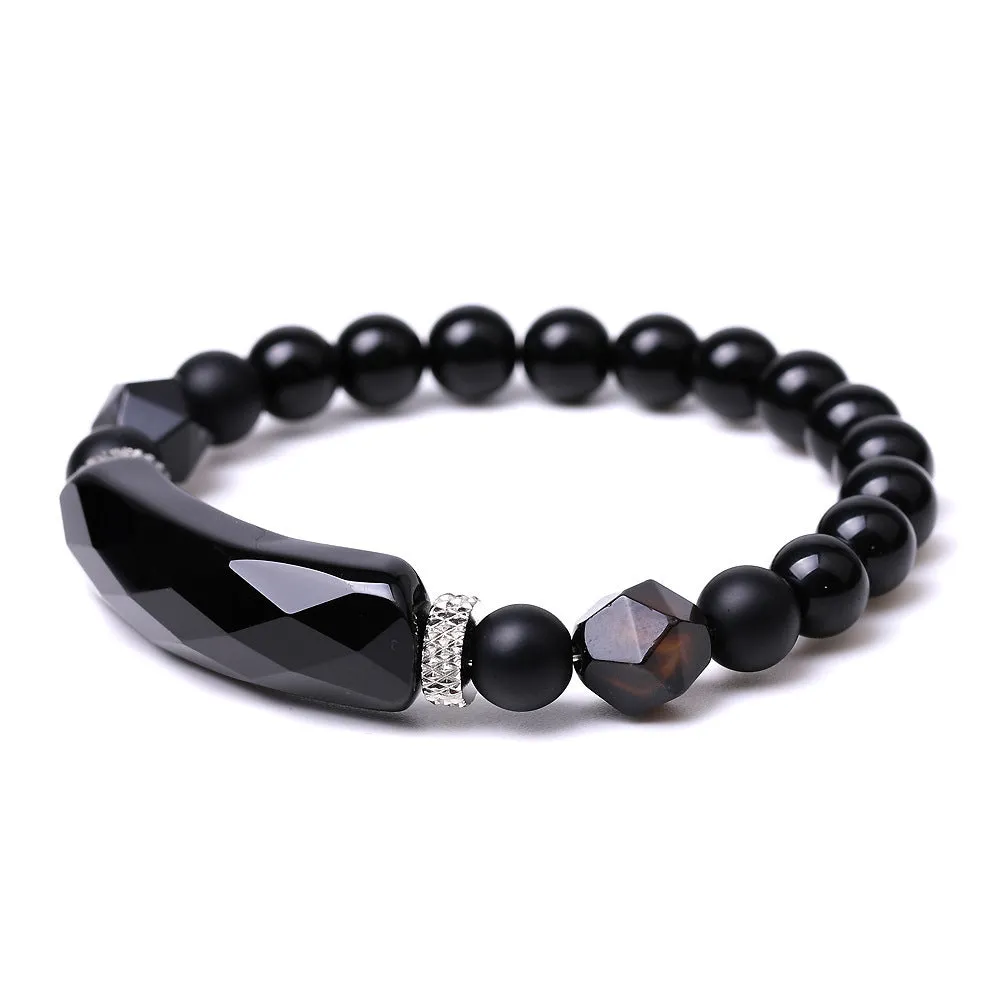 Handmade diamond-shaped cut agate geometric bracelet with fan elements