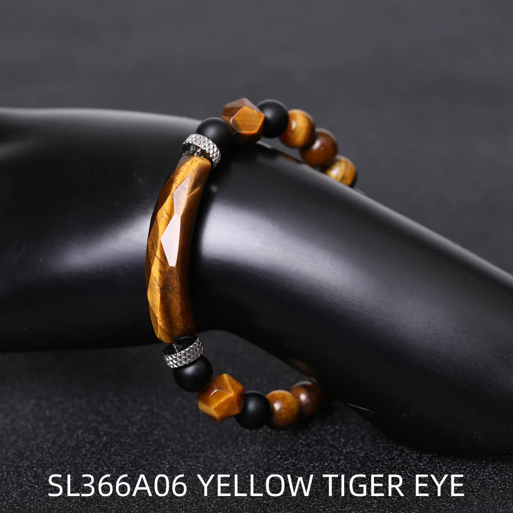 Handmade diamond-shaped cut agate geometric bracelet with fan elements
