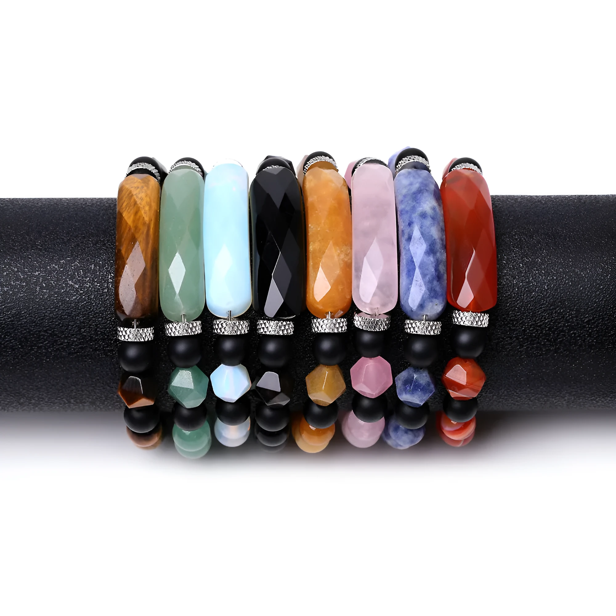 Handmade diamond-shaped cut agate geometric bracelet with fan elements