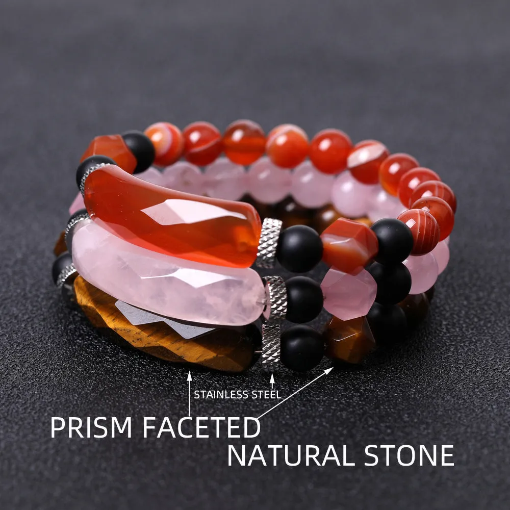 Handmade diamond-shaped cut agate geometric bracelet with fan elements