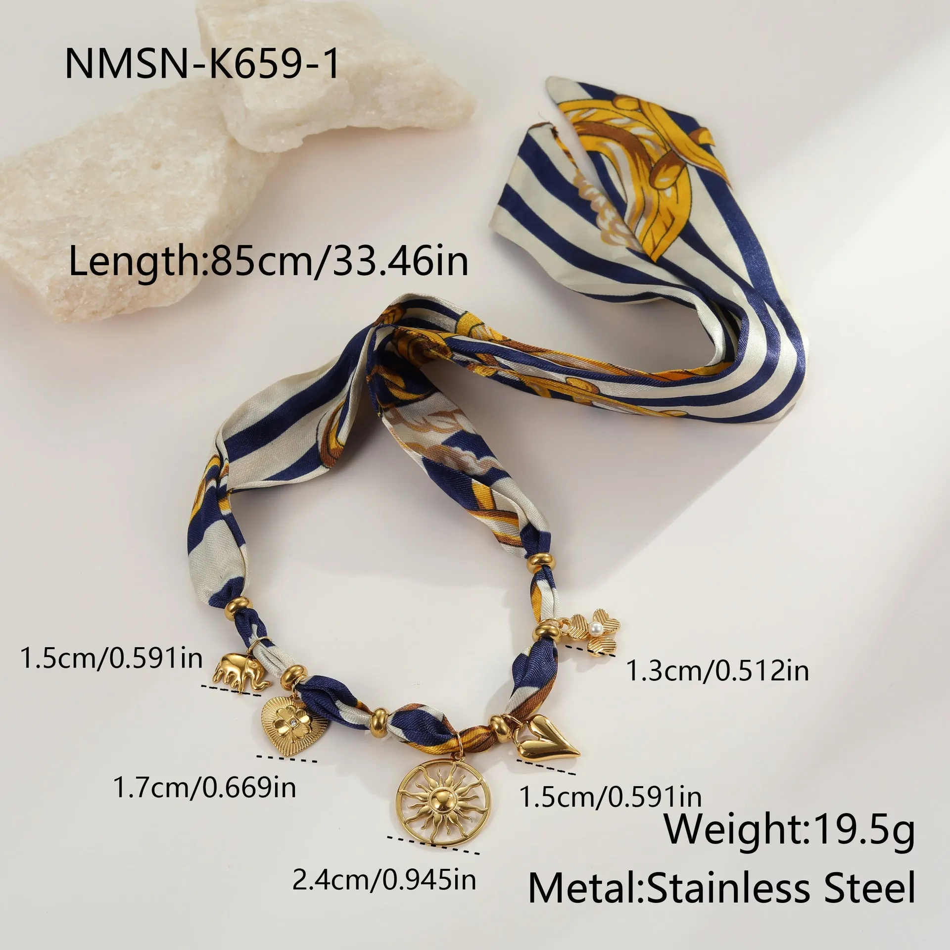 Gold tone 18K electroplated stainless steel necklace with regular chain on white background