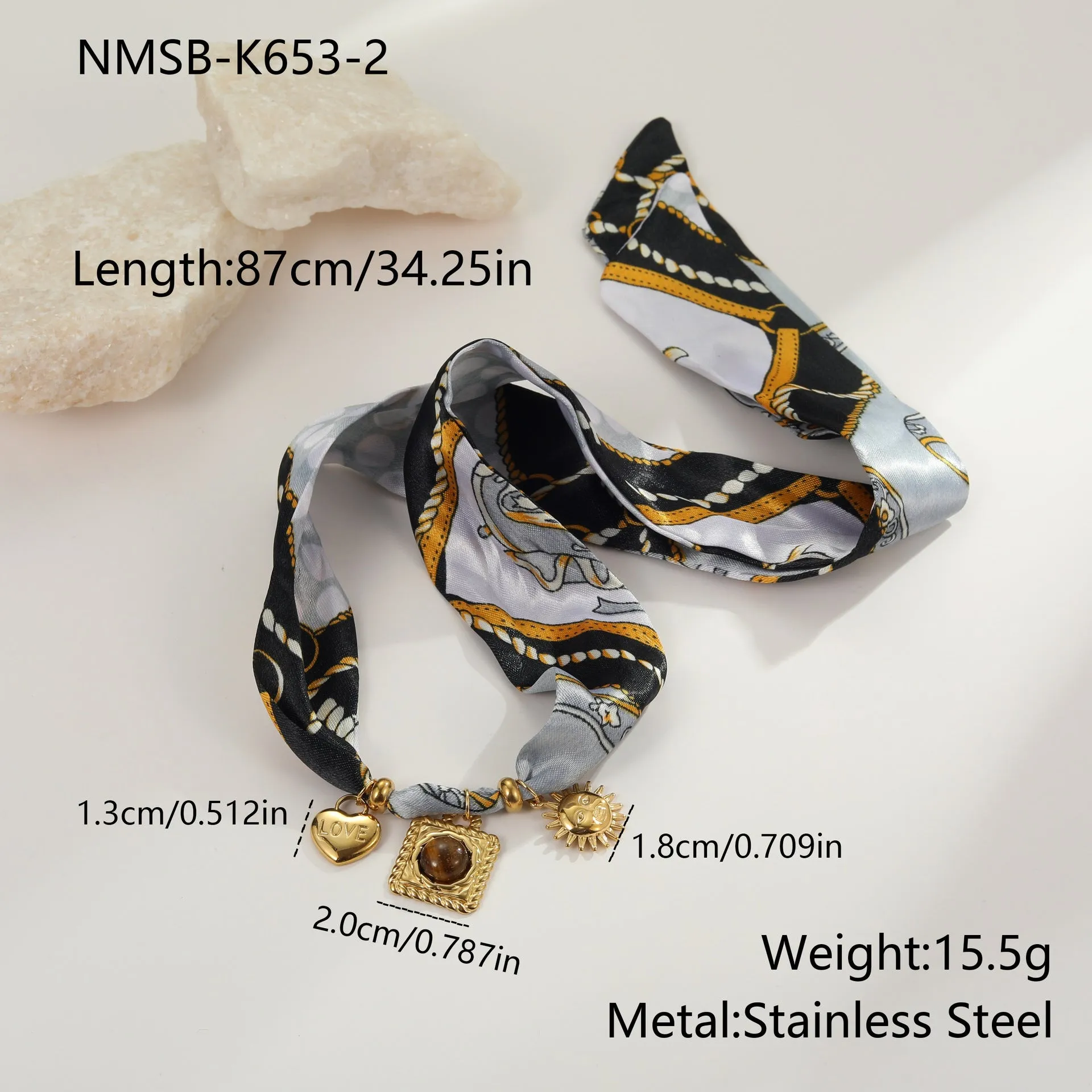 Gold tone 18K electroplated stainless steel necklace with regular chain on white background