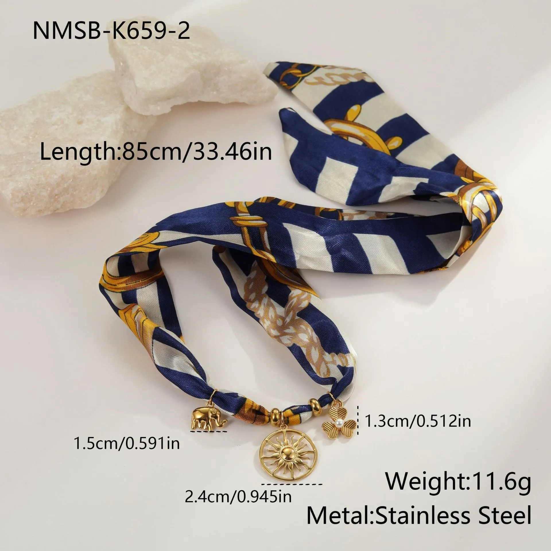Gold tone 18K electroplated stainless steel necklace with regular chain on white background