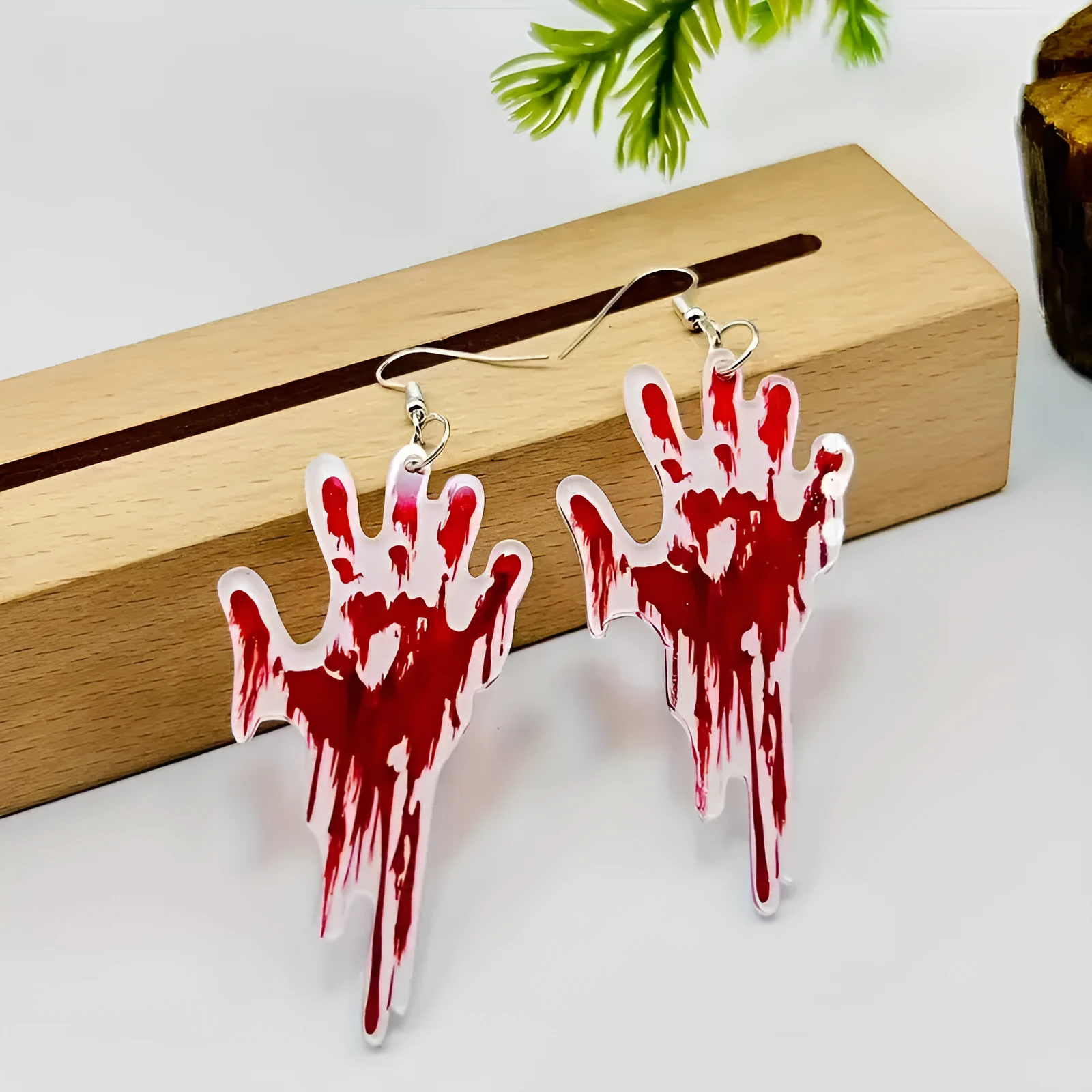 Creative Halloween bleeding palm earrings in acrylic material for unisex costume wear