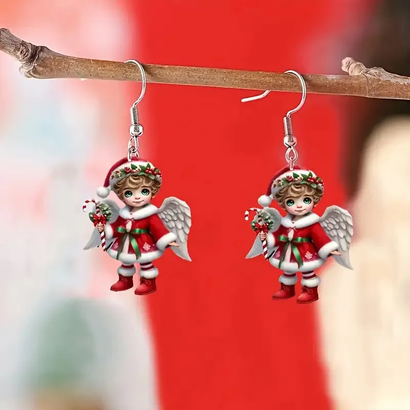 Acrylic Christmas little angel earrings unisex cartoon character style pair
