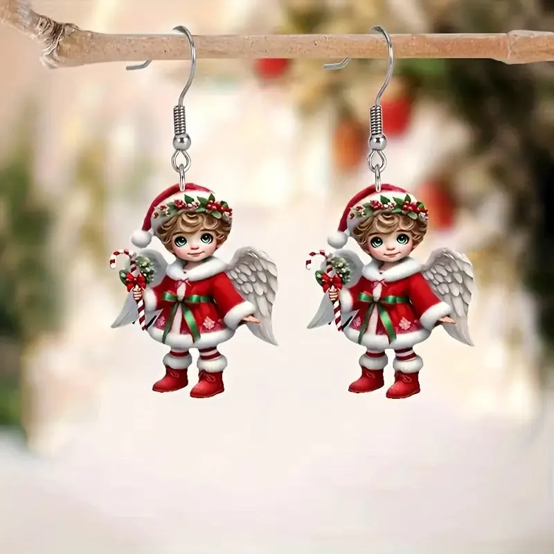 Acrylic Christmas little angel earrings unisex cartoon character style pair