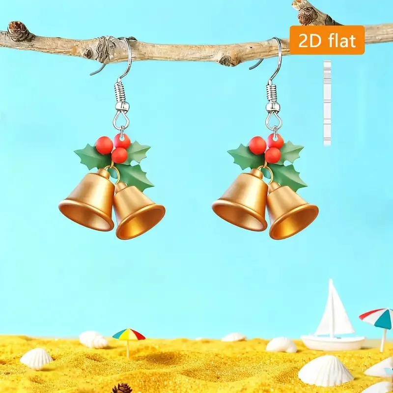 New Christmas tree bell casual earrings in acrylic geometric shape for unisex festive wear