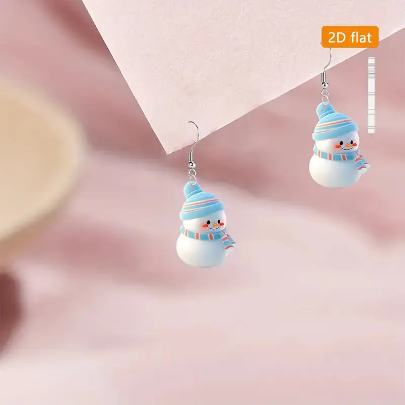Cute cartoon Christmas snowman earrings handmade acrylic studs festive jewellery for women