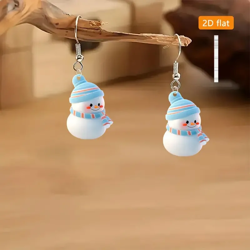 Cute cartoon Christmas snowman earrings handmade acrylic studs festive jewellery for women