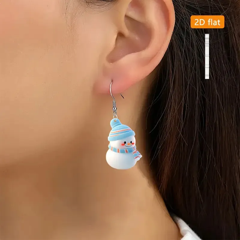 Cute cartoon Christmas snowman earrings handmade acrylic studs festive jewellery for women