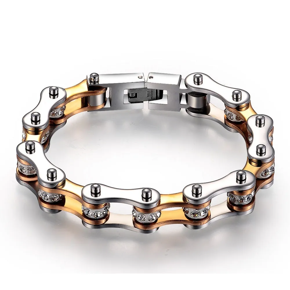 Zircon bicycle bracelet stainless steel electroplated geometric cold wind style unisex red and blue colour