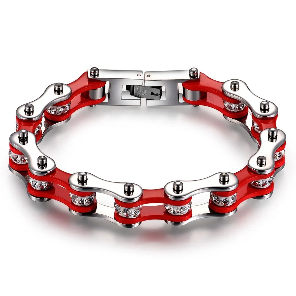Zircon bicycle bracelet stainless steel electroplated geometric cold wind style unisex red and blue colour