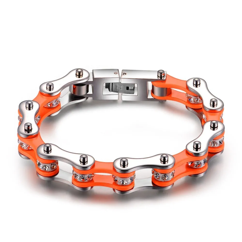 Zircon bicycle bracelet stainless steel electroplated geometric cold wind style unisex red and blue colour