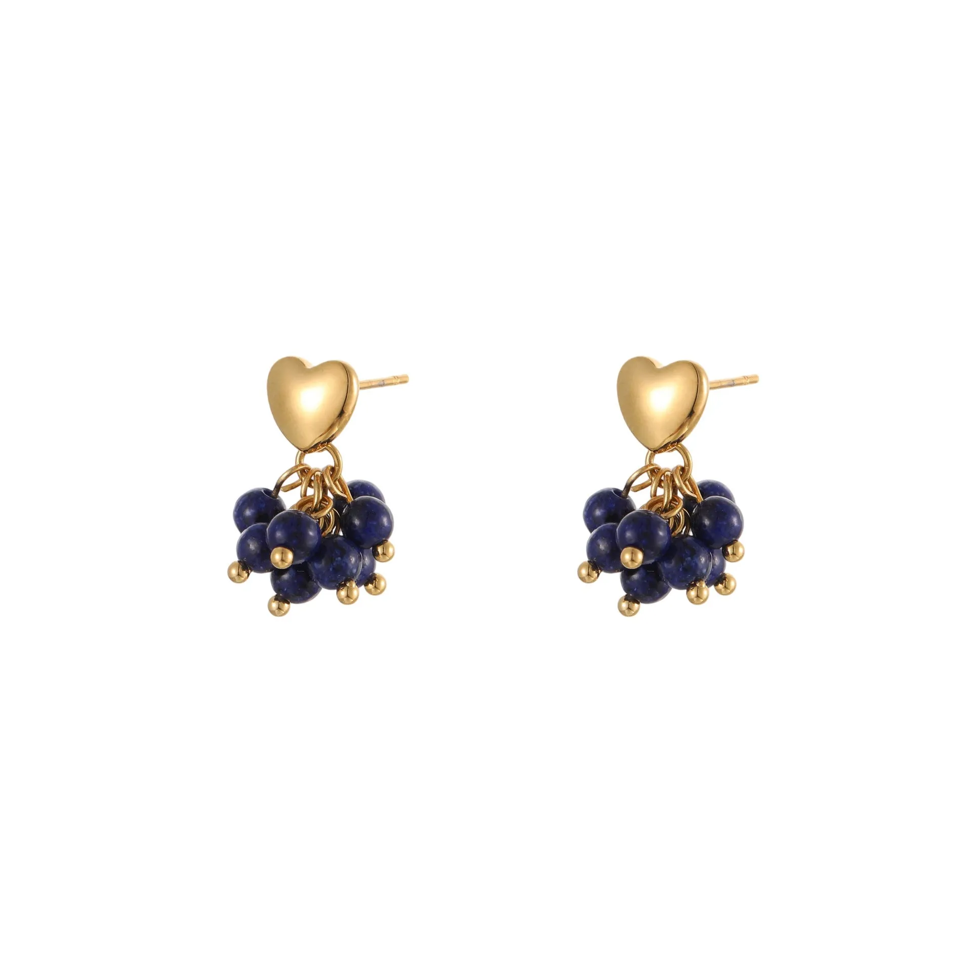Ins Retro natural stone beaded earrings 18K gold electroplated stainless steel heart geometric shape women