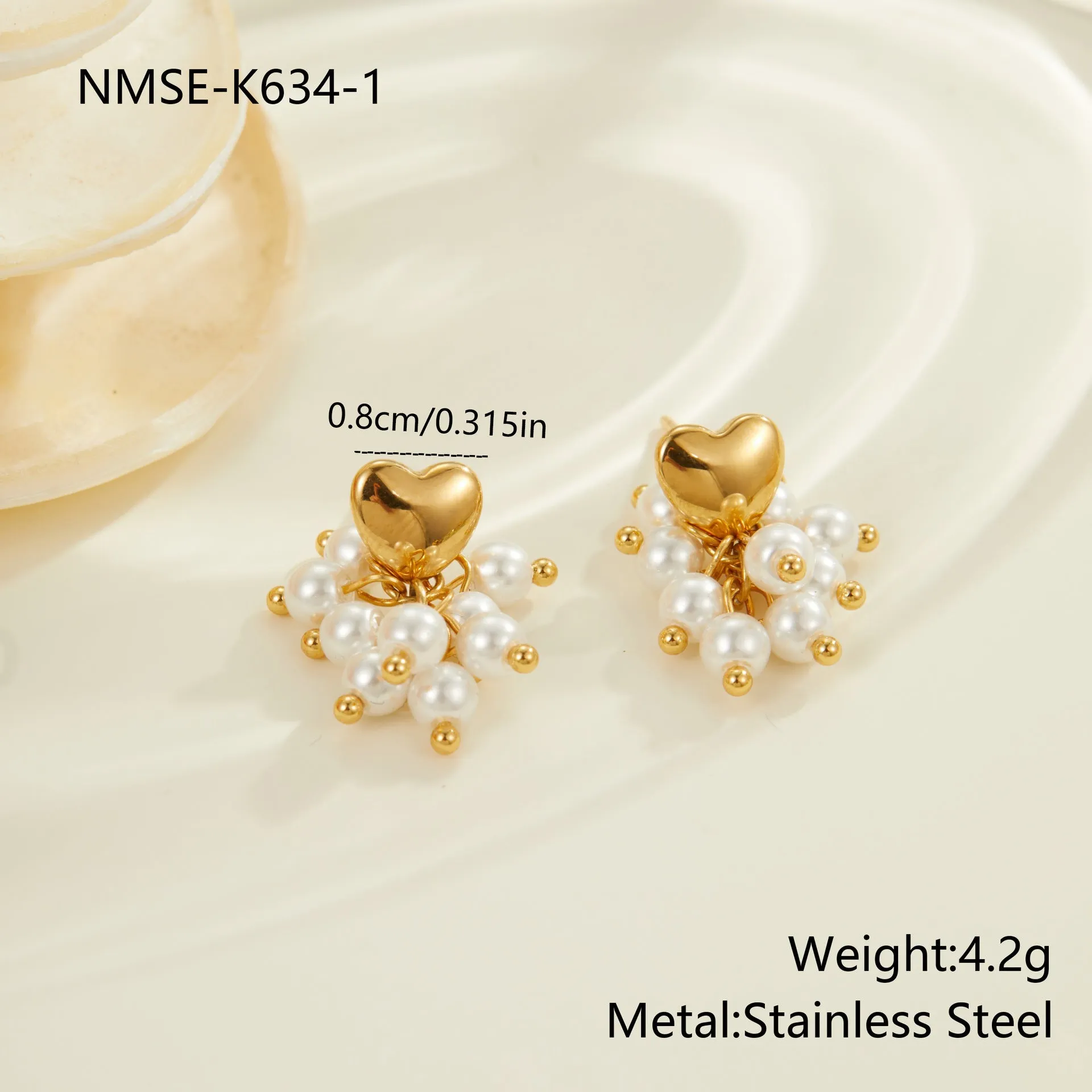 Ins Retro natural stone beaded earrings 18K gold electroplated stainless steel heart geometric shape women