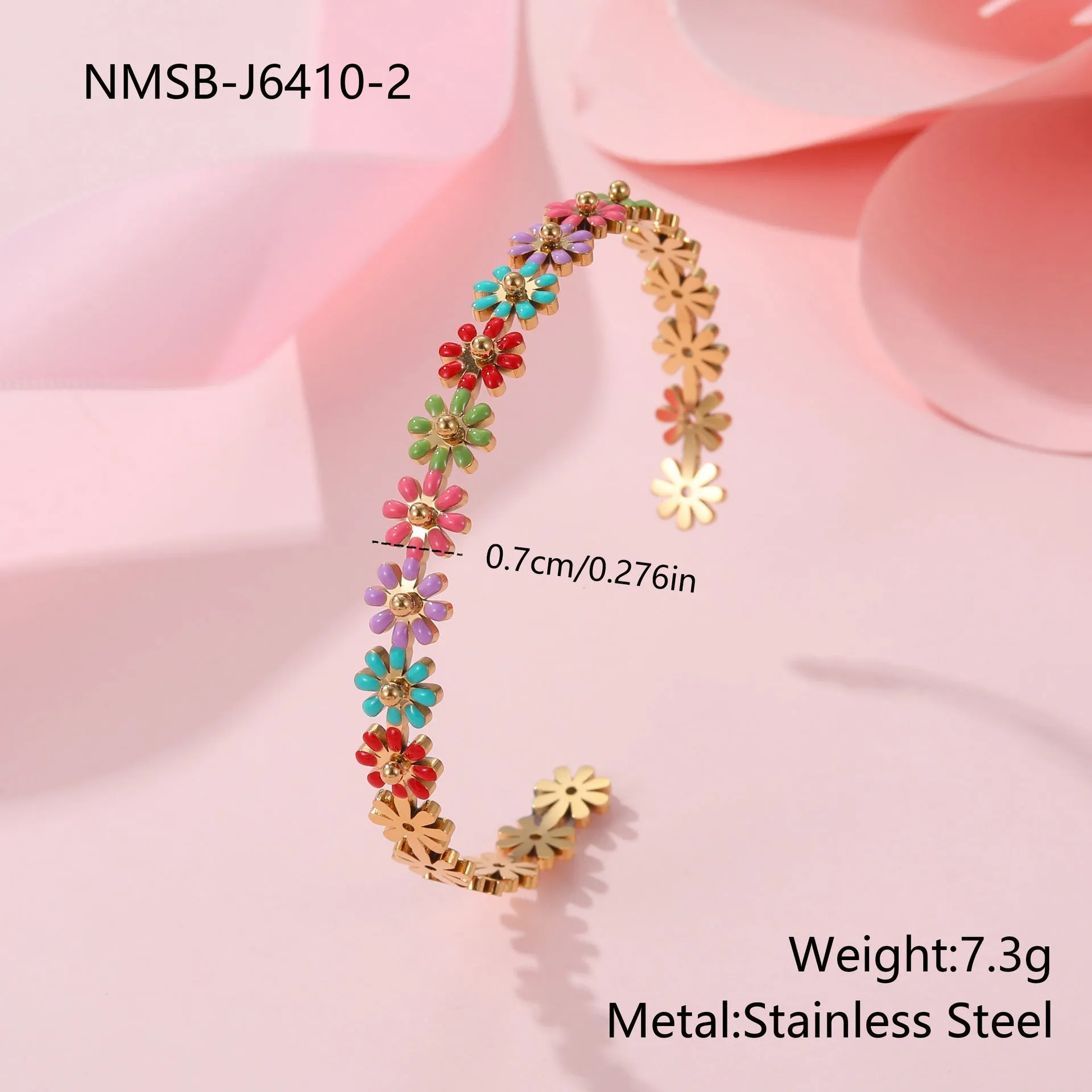 Women's stainless steel bracelet with oil dripping colour floral geometric design electroplated finish