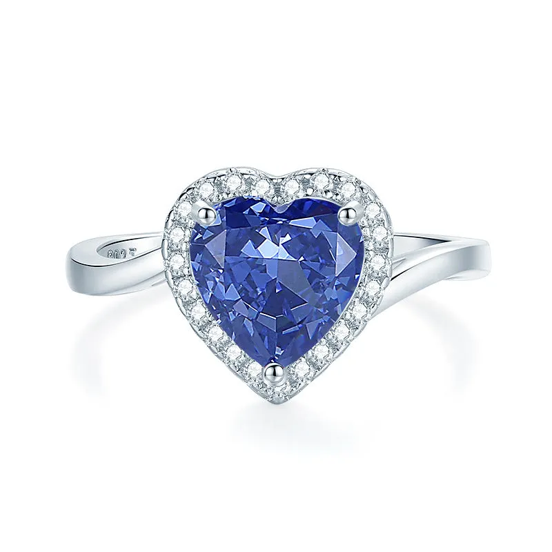 Sterling silver heart-shaped ring with a faceted colour zircon stone in a Tan Sang tone.