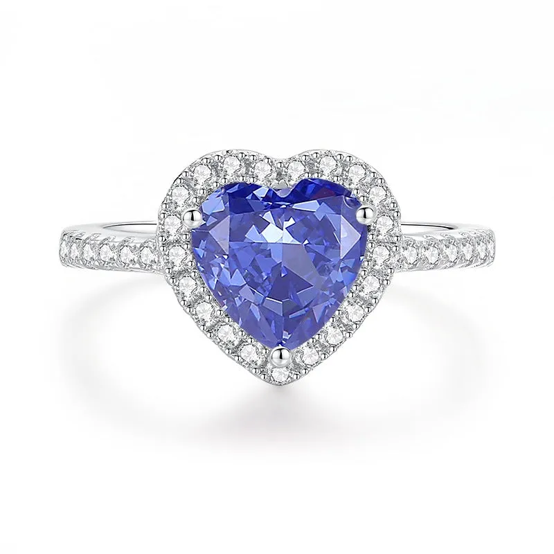 Sterling silver heart-shaped ring with a faceted colour zircon stone in a Tan Sang tone.